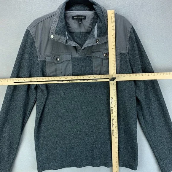 **SOLD**Banana Republic Mens Shirt Large Gray Long Sleeve Thermal Snap Pockets - Picture 7 of 12